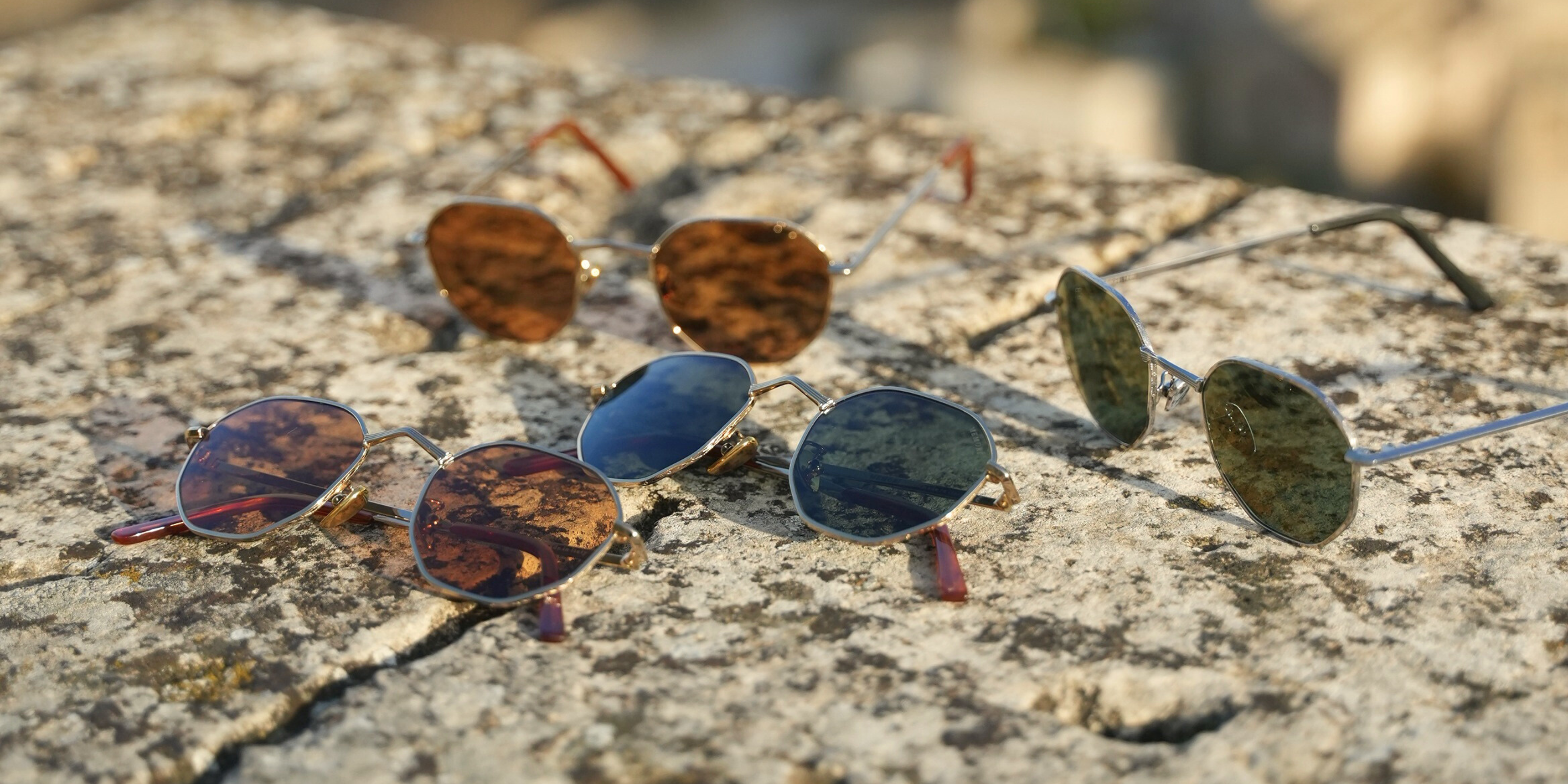 Memorí sunglass collection of metal styles handmade in Italy of top quality materials. Small size to flatter smaller faces.