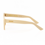 cat eye sunglasses small fit for small faces ivory brown lens profile view with under lacquer Memorí logo visible on external temple arm