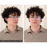 Two side-by-side images of male model wearing Balaustra Aviator sunglasses. Photo one has a turned head to show the tortoise temple arm. Photo two, the model is looking at the camera. Model has a narrow/small face shape and the glasses fit him very well.