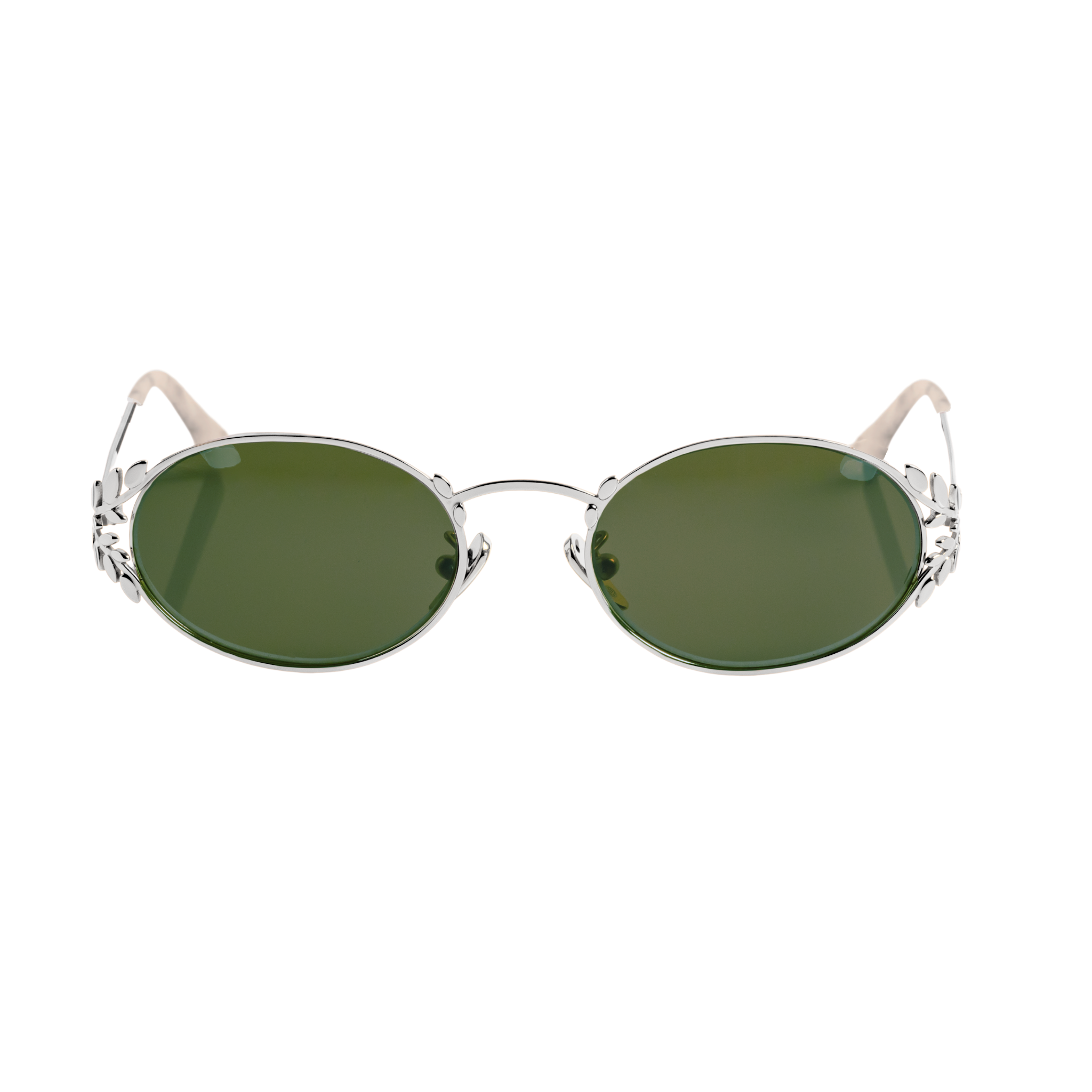 Laurel Oval Sunglasses in Silver, Dk Green Lens - Main Image