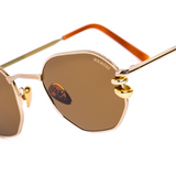 PRE SALE - Pierced Hexagon Sunglasses in Gold - Warm Brown Lenses