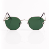 Pierced Hexagon Sunglasses in Silver - Dk. Green Lenses