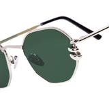 Pierced Hexagon Sunglasses in Silver - Dk. Green Lenses