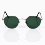 Best sunglasses for small faces silver metal men women front view showcases V shaped nose bridge design detail product photo