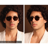 model wearing Memori, the best sunglasses for men with a small face or small head. Black polarized sunglasses look very balanced on his face and the black lenses look elevated yet mysterious.