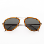 Polarized aviator sunglasses for small faces in silver with tortoise acetate rims folded