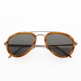 Polarized aviator sunglasses for small faces in silver with tortoise acetate rims folded