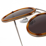 Polarized aviator sunglasses for small faces in silver with tortoise acetate rims macro detail silver ceramic nose pads