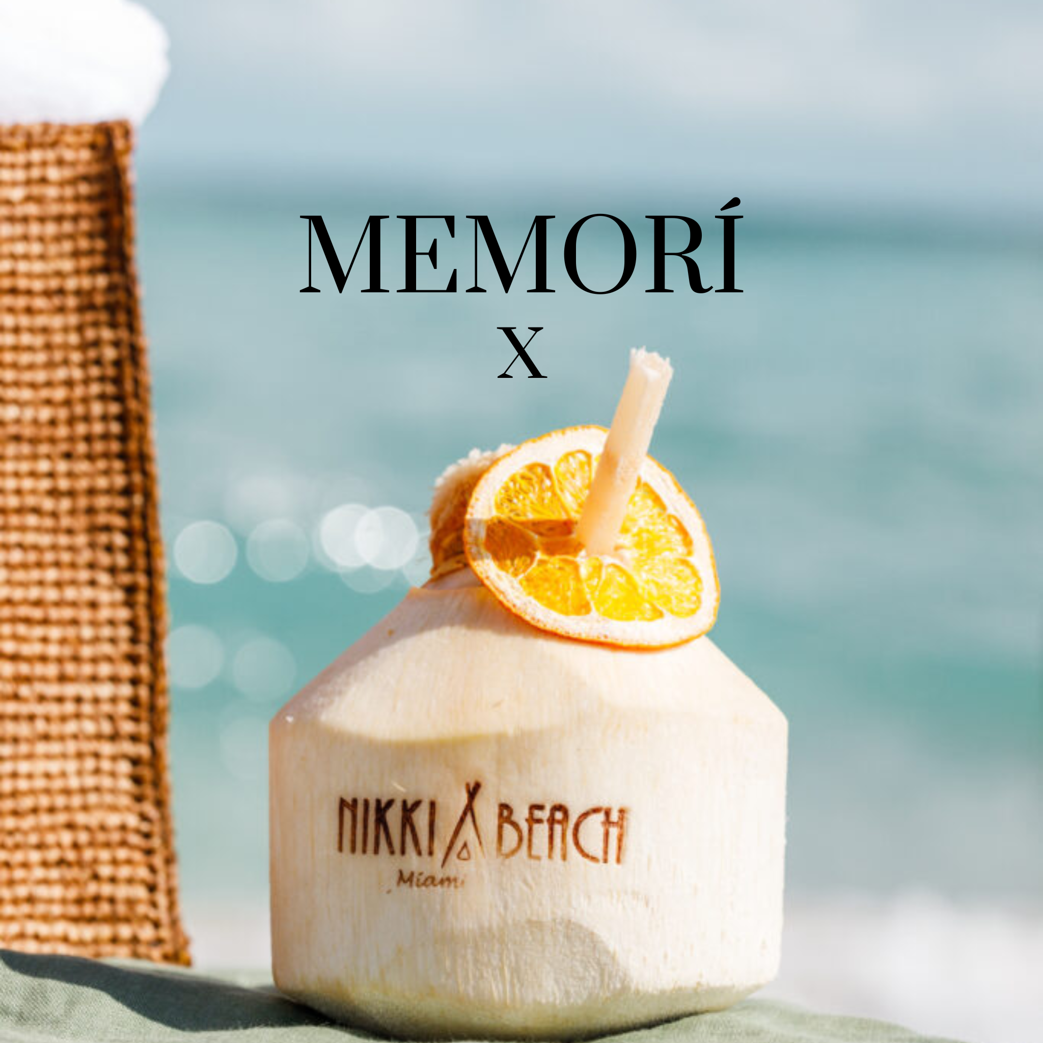 Nikki beach miami pop-up shop for designer sunglasses collaboration photo which depicts the memori sunglasses logo over the iconic Nikki Beach coconut drink