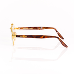 Side view of Balaustra Aviator glasses that show the sleek shape of the brown tortoise temple arm.