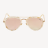 Forward view of aviator silhouette sunglasses on a white background. Lenses are a reflective mirror finish, frame is gold, and there are acetate sheaths surrounding the lenses and at the temple tips in a marbled ivory color.