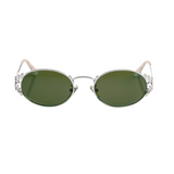 Laurel Oval Sunglasses in Silver, Dk Green Lens