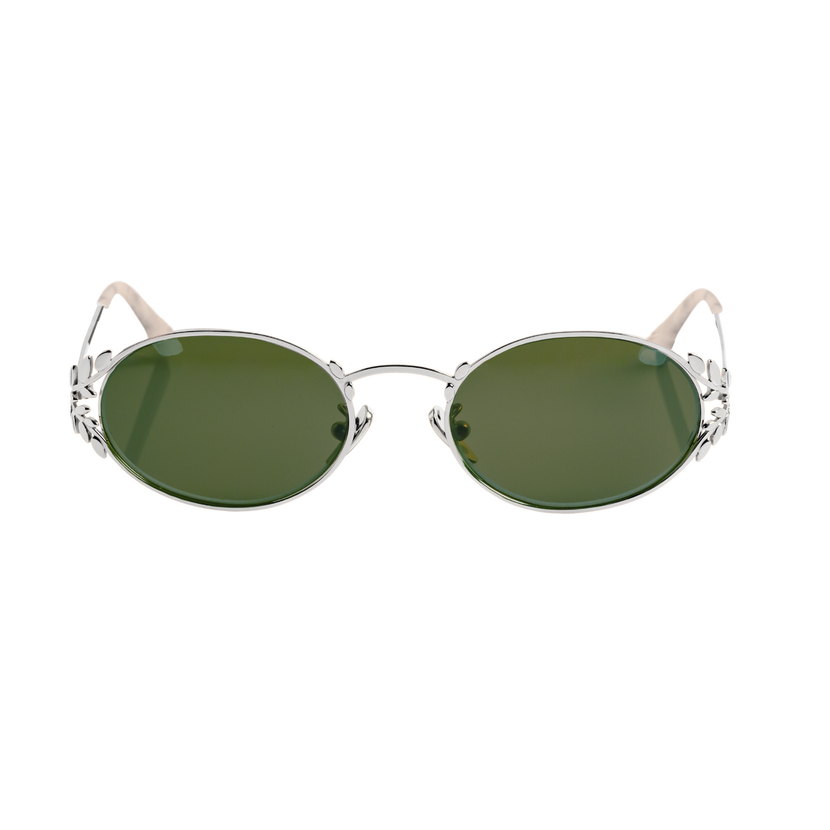 Laurel Oval Sunglasses in Silver, Dk Green Lens – MEMORÍ EYEWEAR display picture 3