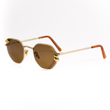 PRE SALE - Pierced Hexagon Sunglasses in Gold - Warm Brown Lenses
