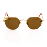 PRE SALE - Pierced Hexagon Sunglasses in Gold - Warm Brown Lenses