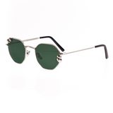 PRE SALE - Pierced Hexagon Sunglasses in Silver - Dk. Green Lenses