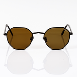 Hexagon Sunglasses in Black- Dk. Olive Lenses