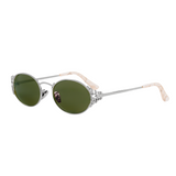 Laurel Oval Sunglasses in Silver, Dk Green Lens