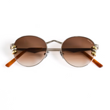 Round Sunglasses Silver- Brown lens w/ mixed metal piercings
