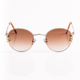 Round Sunglasses Silver- Brown lens w/ mixed metal piercings