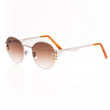Round Sunglasses Silver- Brown lens w/ mixed metal piercings