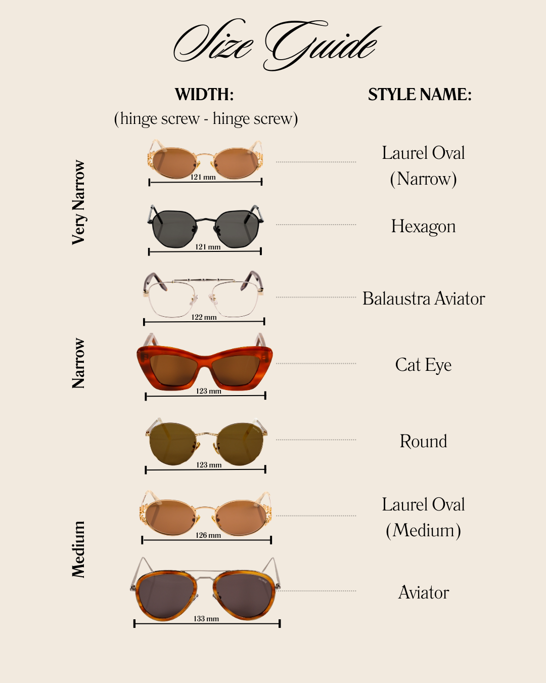 sunglasses size guide measurements diagram