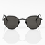 front view of memori black hexagon sunglasses with black polarized lens. 