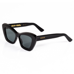 black acetate cate eye sunglasses size small, side view product image features angled top detail. Best cat eye sunglasses for small and narrow faces. 